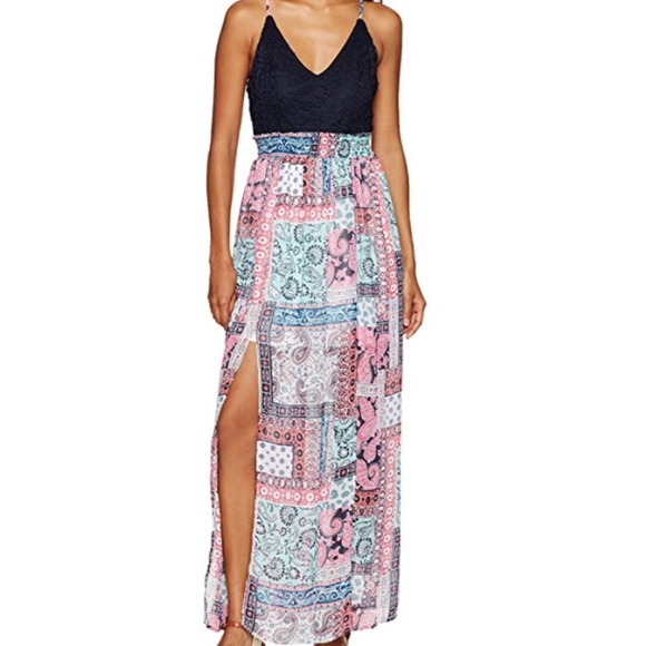 Trixxi Dresses & Skirts - SALE Trixxi Halter Mix-Fabric Maxi Dress